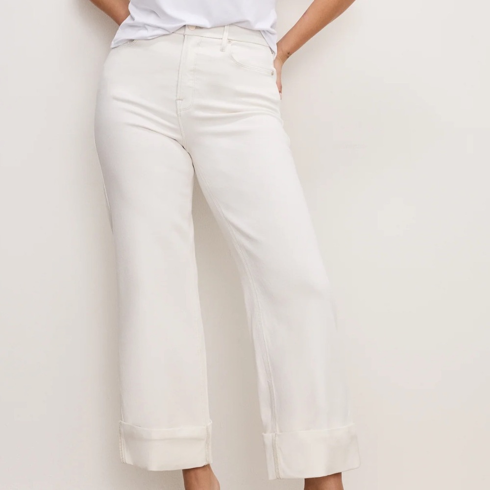 Good American Off-White Wide-Leg Soft Stretch Jeans